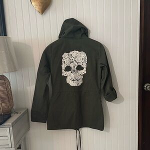 Hot Topic Olive Utility Jacket with Skull Design